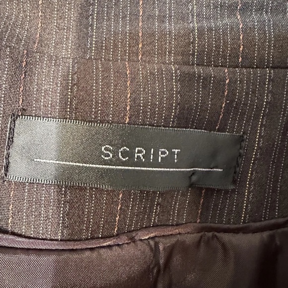 Script Women’s Brown Pinstripe Lined Stretch Blazer Jacket Size 14 - Picture 9 of 9
